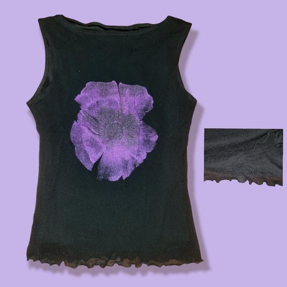 Tops - SOLD ON DEPOP----Vintage Edgy Black Tank with Gothic Flower